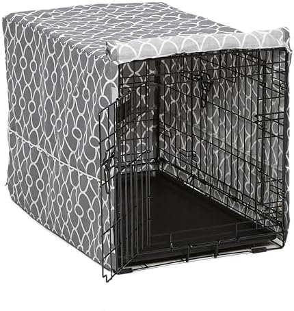 MidWest Homes for Pets Medium Dog Crate Cover With Teflon Fabric Protector, Poly-Cotton Privacy Kennel Cover Fits Most 30-inch Crates, Gray Designer Print, Washable, Reduces Barking by MidWestHomesForPets