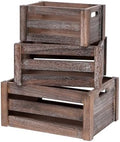 Set of 3 Nesting Wooden Crates, Small Rustic Farmhouse Wood Storage Boxes with Handles, Stackable Compact Organizer Bins for Kitchen Bathroom Bedroom Decor, 3 Sizes & 3 Colors (White, Brown, Black) by Unknown
