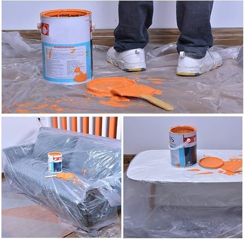 5 Pcs 9x12ft Plastic Drop Cloths for Painting, Plastic Tarp Waterproof Dustproof Multi-Purpose Furniture Cover Floor Wall Protection Film - Image 3