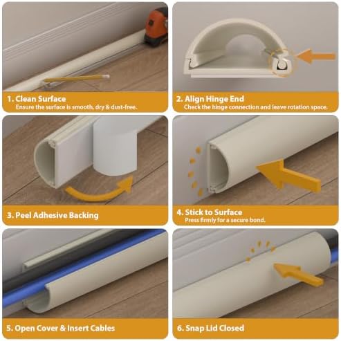 ZhiYo 42.5in Cord Hider for 2-4 Wall-Mounted TV Wires, 1.4"W x 0.7"H, White - Image 7