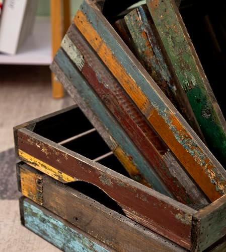 TIMRIS Set of 3 Rustic Distressed Wood Nesting Crates, Farmhouse Decorative Wooden Storage Boxes, Large Vintage Reclaimed Wood Baskets for Display (Random) - Image 7