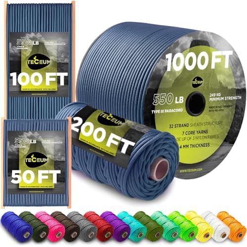 Paracord Rope 550 lb 4mm – Parachute Cord – Utility Camping Rope by TECEUM