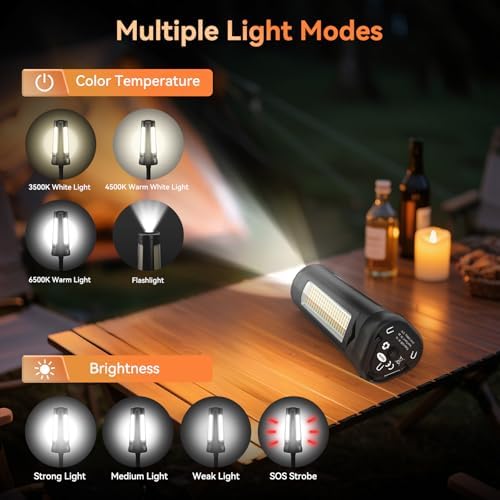 Rechargeable Camping Light with Stand 7 ft Max Height, 15000mAh Portable Cordless LED Work Light, 5500 Lumen 6500/4500/3500K Dimmable Emergency Flashlight with Detachable Tripod, Black - Image 4