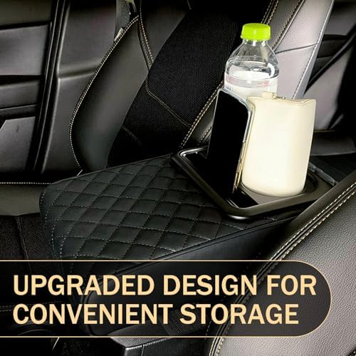 Car Center Console Armrest Pillow, 14"×8.3" Leather Memory Foam Armrest Cushion with Cup Holder & Phone Holder, Waterproof & Anti-Scratch Arm Rest Protector, Universal for Most Cars (Gray) - Image 7