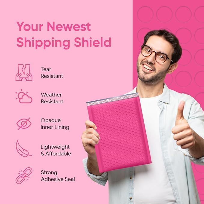 Hot Pink 8.5x14.5 Inch Poly Bubble Mailers #3 | Self Seal Large Padded - Image 5