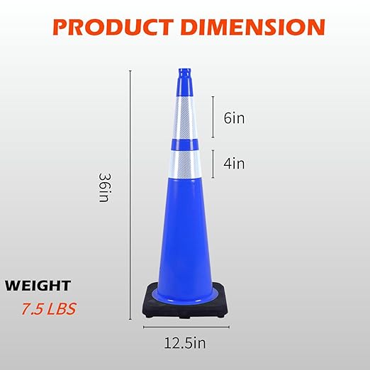 6 Pack 36 Inch Blue Heavy Duty PVC Cones - Image 2