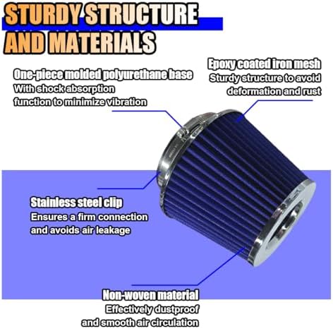 LAINLOY Universal Clamp-On Air Intake Filter, 76 89 102MM, Silver&Blue - Image 3