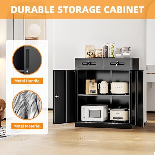 INTERGREAT Metal Storage Cabinet with Drawers, 36”H Lockable Office Storage Cabinets with 2 Doors and Adjustable Shelves, White Steel File Cabinet for Home Office, Garage, School, Apartment(Black) - Image 7