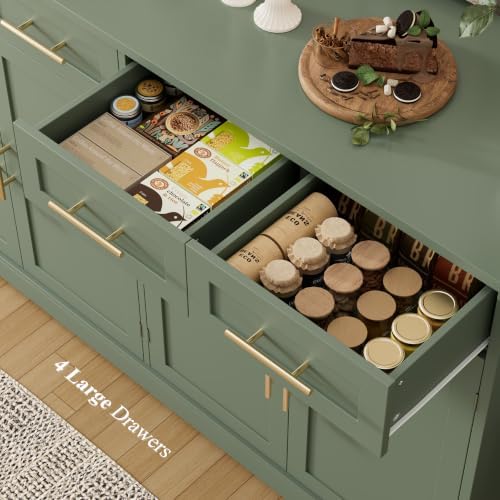 HOSTACK Sideboard Buffet Cabinet with Storage, Kitchen Cabinet, Green/Gold - Image 5