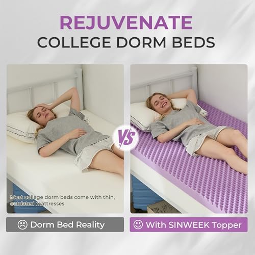 SINWEEK 3 Inch Egg Crate Memory Foam Mattress Topper Twin XL, Twin Extra Long Mattress Pads for College Dorm Room, Pressure Relieve CertiPUR-US Certified,39x80 Inches - Image 2