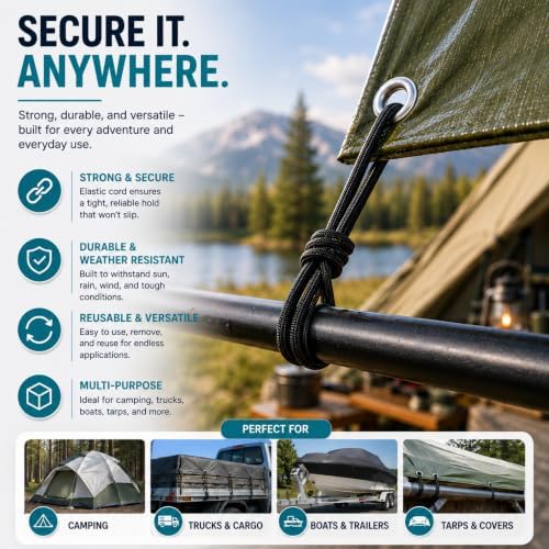 30 Pcs 11 Inches Ball Bungee Cords, Black Heavy Duty Heavyweight Tarp Black Ball Bungee, 4mm Thickness Weather Resistant Tie Down Strap, Suitable for Camping, Securing Tents, Fixing Cables and Hoses - Image 5