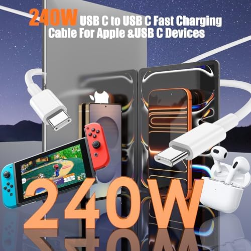 240W USB C to USB C Cable 2-Pack 10FT,Type C Fast Charging Cable for iPhone Air 17 16e 16 15 Pro Plus Pro Max，for Galaxy S25/S24, for iPad Pro/Air/mini, for MacBook Pro/Air and More - Image 3