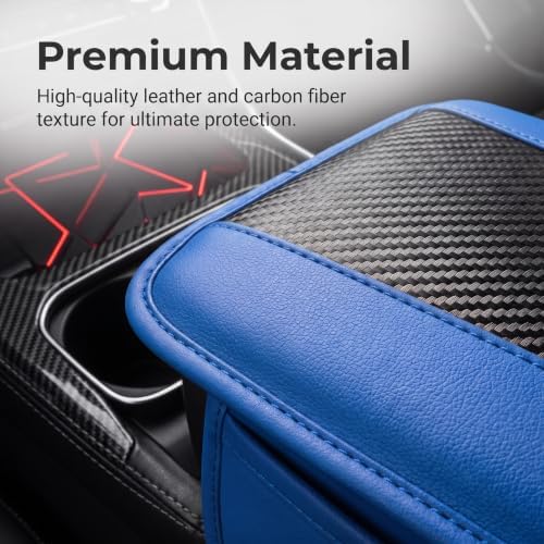 Car Center Console Organizer Cover, Carbon Fiber Texture Leather Armrest Cover with 2 Side Storage Pockets, Anti-Slip Elastic Console Pad, Car Interior Accessories for Most Cars (Blue) - Image 4