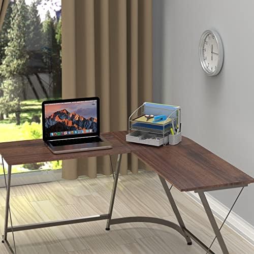 Simple Houseware 3-Tier Desk Organizer with Sliding Drawer, Silver - Image 3
