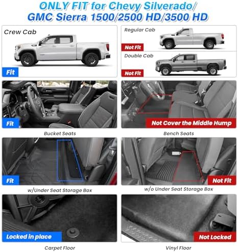 Floor Mats for 2019-2026 Chevy Silverado/GMC Sierra 1500, 2020-2026 2500 HD/3500 HD Crew Cab (Fit w/Under-Seat Storage), All Weather Floor Liners for Silverado Accessories, Heavy Duty TPE Car Mats - Image 2
