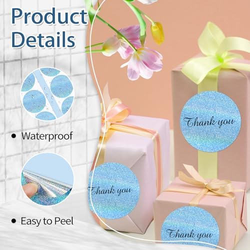 3 Inch Holographic Thermal Labels,Round Thermal Printer Labels,Waterproof Thermal Printer Stickers for DIY Logo Design,Name Tag,QR Code,Thanks Card 150 Labels/Roll (Blue dots) - Image 3