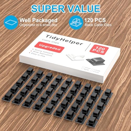 120 PCS Cable Clips, Adhesive Cord Clips for Wires on Wall, Strong Wire Clips Holders Cord Organizer for Cable Management, Christmas Lights, USB, Phone Charger, Cat 6, Car Dash Cam (Large, Black) - Image 2