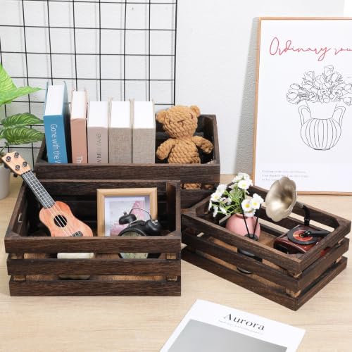 3 Pack Nesting Wooden Crates for Display Decorative Boxes, Decorative Farmhouse Rustic Wood Basket with Handles, Vintage Wood Box Display Risers for Home, Kitchen Pantry Cabinet, Shelf, Counter - Image 6