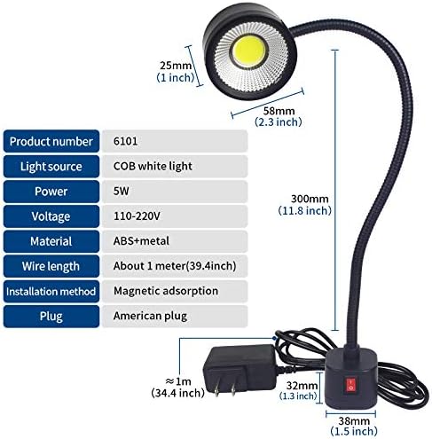 Led Magnetic Work Light 300mm Flexible Gooseneck lamp 500 Lumens 120 Volt for Sewing Machine Lathe Milling Drill Press Industrial Lighting - Image 6