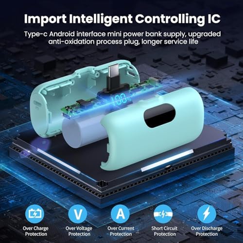 Mini Portable Charger USB C Power Bank,5000mAh PD Fast Charging Battery Pack Built-in USB-C Connector Travel Essential for iPhone17/Pro/17Pro Max/16e/Air/16 Plus/16Pro Max/15 All Series,Android Green - Image 5