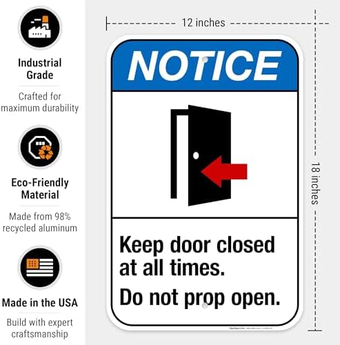 Keep Door Closed at All Times Do Not Prop Open Sign, ANSI Notice Sign, - Image 3