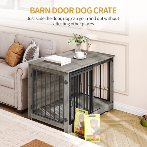 Hzuaneri 39.3" L Dog Crate Furniture Indoor Dog Kennel with Barn Door - Image 3