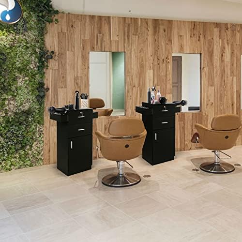 OmySalon Salon Stations for Hair Stylist, Beauty Salon Storage Cabinet, Hair Styling Equipement Set with a Large Storage Cabinet, 2 Drawers and 6 Hair Dryer Holders, Black - Image 2