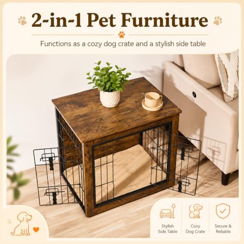 Yaheetech 27.5in Wooden Dog Crate Furniture w/Cushion for Small Medium Dogs - Image 2