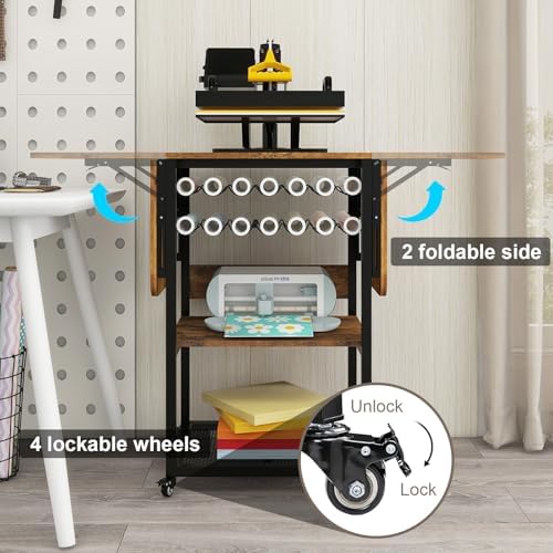 PUNCIA 3-Tier Movable Heat Press Stand with Vinyl Holder Folding Shelf - Image 5