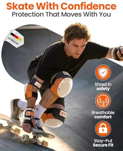 SKATEWIZ Knee and Elbow Pads Adult - Skating Protective Gear Adult - Shield - Size L Orange - Skate Gear Roller Skates, Skateboard and Inline Skates - Image 2