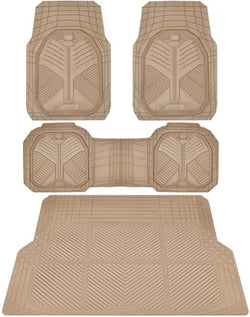 CAR PASS Heavy Duty Rubber Car Mats with Cargo Liner, Deep-Dish Car Floor Mats and Trunk Mat All Weather, Universal Trim-to-Fit for SUVs Trucks Sedans, Waterproof Anti-Slip, Trimmable V12 Beige by CARPASS