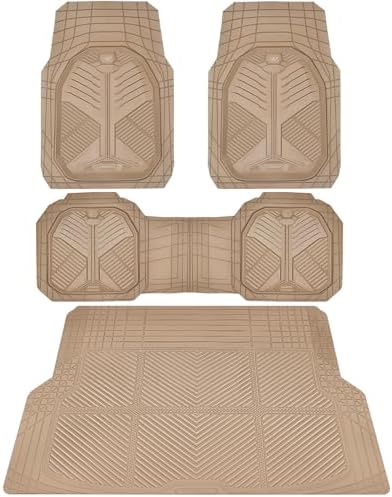 CAR PASS Heavy Duty Rubber Car Mats with Cargo Liner, Deep-Dish Car Floor Mats and Trunk Mat All Weather, Universal Trim-to-Fit for SUVs Trucks Sedans, Waterproof Anti-Slip, Trimmable V12 Beige by CARPASS