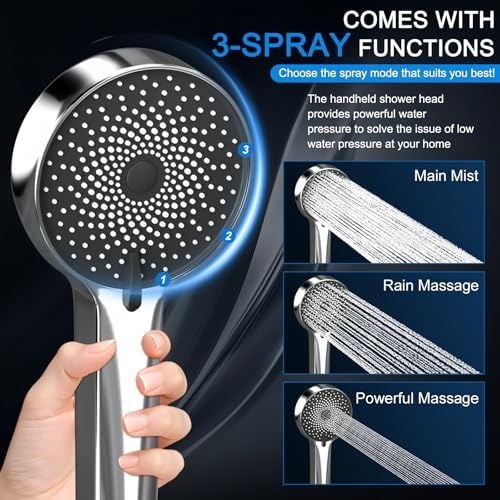 Shower Head, Rain Shower Head with Handheld Spray Combo, 10 Inch Adjustable High Pressure Rainfall Shower Head, Dual Showerhead Set with Extension Arm and 60 Inch Long Shower Hose (Silver) - Image 4
