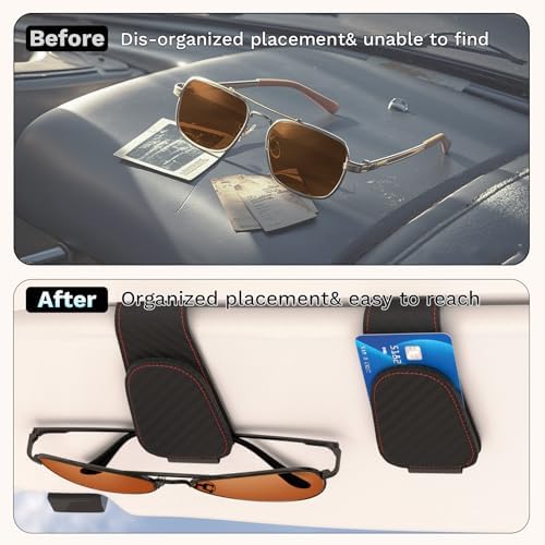 BFXM Car Sunglass Holder, Magnetic Leather Sunglass Holder - Image 2