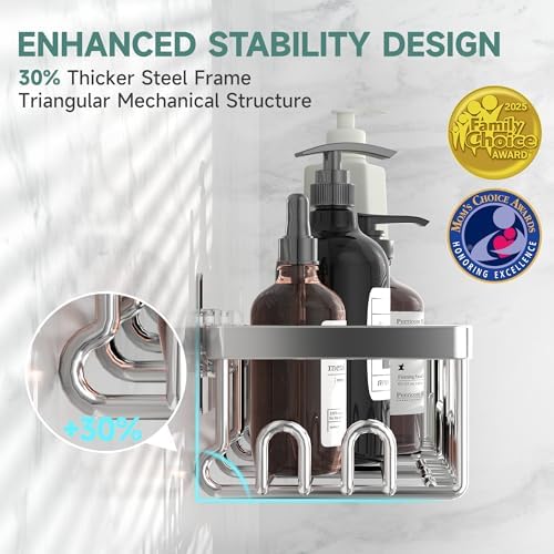 Veken Shower Caddy 6-Pack with Hooks, Bathroom Organizers & Storage, Silver - Image 2