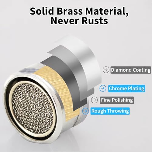 Bathroom Sink Aerator,2.2 GPM Faucet Aerator, Made of Solid Brass and Stainless Steel,15/16 Inch Male Thread Faucet Replacement with Gasket,For Kitchen and Bathroom,6PCS(Silvery) - Image 3