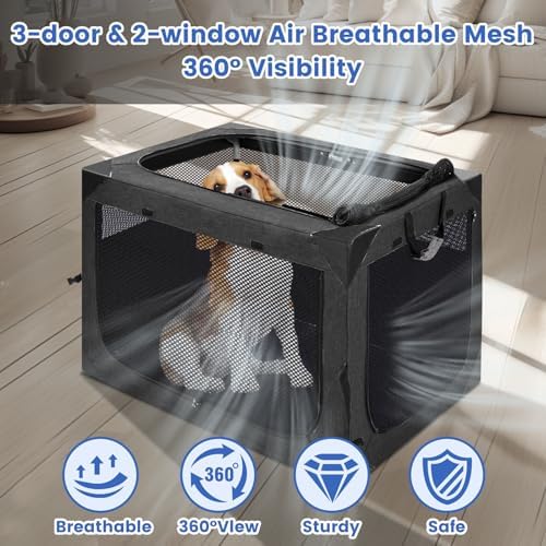 Dog Crate,30x21x21 Inch Large Dog Crate for Large or Medium Dogs, Portable and Foldable Design of Dog Cage, Perfect for Travel or Home Use, Dog Kennel with 3-Door and Durable Mesh Windows, Dark Grey - Image 7