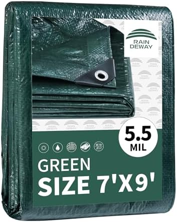 RAINDEWAY Green Tarp 7x9 Feet,5.5Mil Multipurpose Waterproof Tarps Cover by RAINDEWAY