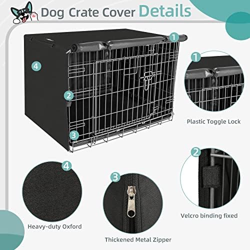 Seiyierr Dog Crate Cover, Dogs Kennel Covers Universal Fit for 24 Inch Wire Crate, Lightweight 600D Polyester Fabric with Double Door,Black - Image 3