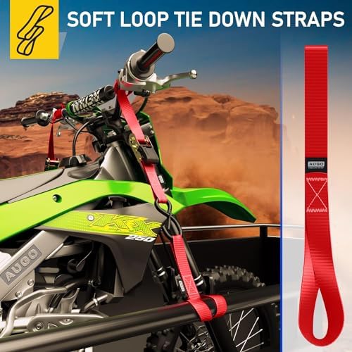 Soft Loop Tie Down Straps - 1,500 Load Capacity & 4,500 Lbs Breaking Strength - 6 Pack - Loops for Securing ATV, UTV, Motorcycles, Scooters, Dirt Bikes, Lawn & Garden Equipment - by AUGO - Image 5