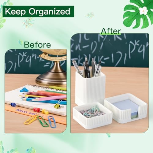 Aesthetic Desk Organizers and Accessories Set of 3 with Pen Holder,Paperclip Holder,Sticky Note Holder - Durable Plastic Pencil Holder for Office Women Men-Teacher Appreciation/Back-to-school Gift - Image 4