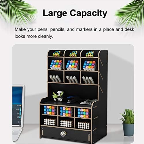 Hggzeg Wooden Desk Organiser with Drawer (B16-Black) - Image 3