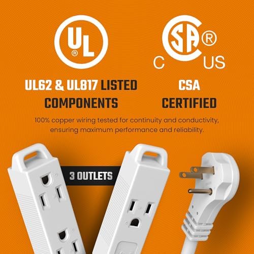 Flat 3-Outlet Extension Cord 25 Ft for Indoor Use by Bindmaster- UL-Listed 3-Prong Multi Extension Wire- Space-Saving Flat Angled Extension Cord (1 Pack) - Image 4