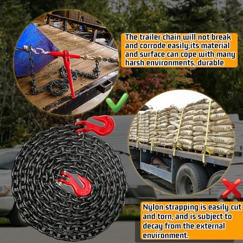 Tow Chain, 12 FT 1/4" Chain, G80 Trailer Safety Chain with G70 Hooks, Wll 3300 LBS Heavy Duty Chain for Trailer Truck Tie Down Binding Equipment(Oiled Black) - Image 5