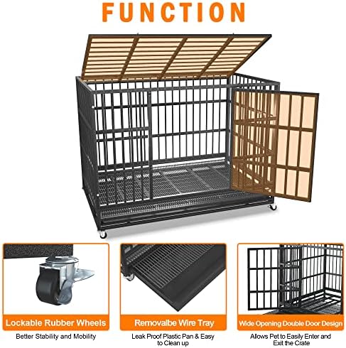 BOLDBONE 48 inch Heavy Duty Indestructible and Escape-Proof Dog Crate Cage Kennel for Large Dogs, High Anxiety Dog Crate with Removable Wire Trays and Wheels, Extra Large XL XXL, Black - Image 4