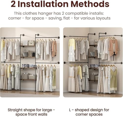Industrial Pipe Clothing Rack with Shelves - Image 3