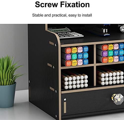 Hggzeg Wooden Desk Organiser with Drawer (B16-Black) - Image 5