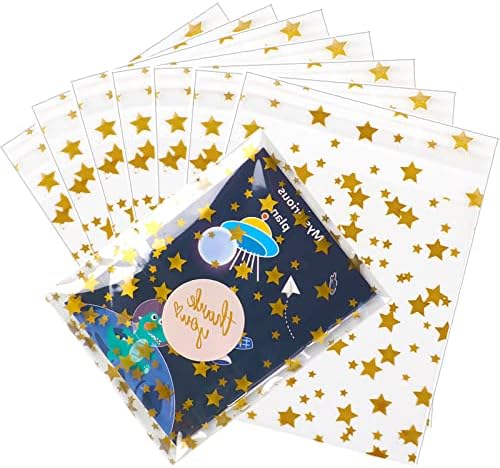 COQOFA 100 Pcs Star Printed Sealable Gift Wrap Cello Cellophane Bags Self sealing Adhensive Treat Bags Party Favor bags (4x6inch, Gold)… by COQOFA