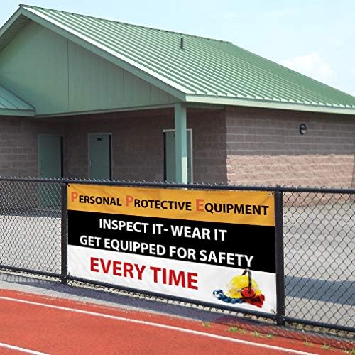 Vinyl Banner Multiple Sizes Personal Protective Equipment Safety Industrial & Craft Outdoor Weatherproof Industrial Yard Signs Black 4 Grommets 16x40Inches - Image 5