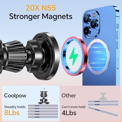 Coolpow for MagSafe Car Mount Charger【Ultra Magnet】Magnetic Phone Holders for Your Car Charger Magnetic Wireless Car Phone Holder Charger Car Accessories for Women Cell Phone Mount for iPhone 17 16 15 - Image 5